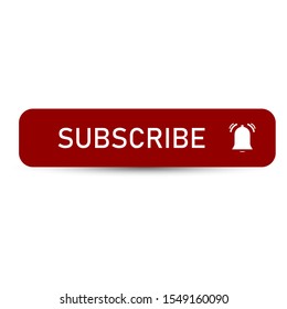 Subscribe, bell button and hand cursor. Red button subscribe to channel, blog. Subscribe button icon. Vector illustration. Business concept subscribe pictogram.