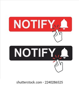 Subscribe, bell button and hand cursor. Red button subscribe to channel, blog. Social media background. Marketing. Vector illustration.