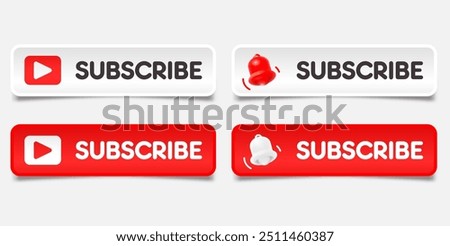 Subscribe, bell button and hand cursor. Red button subscribe to channel, blog. Social media background.