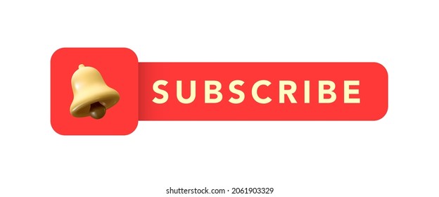 Subscribe, bell button isolated on white background. Red button subscribe to channel, blog. Vector illustration