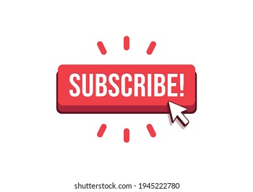 Subscribe button with arrow cursor and shadow icon vector.