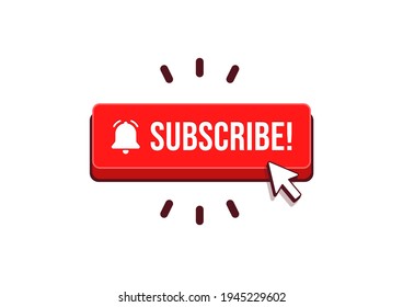 Subscribe button with arrow cursor and shadow icon vector.