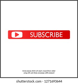 Subscribe button with arrow. Vector subscribe icon on red color on white isolated background. Layers grouped for easy editing illustration. For your design.