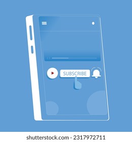 subscribe button with bell and finger on screen smartphone