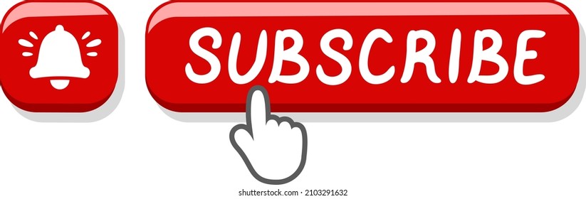 Subscribe button with bell and hand cursor on white background
