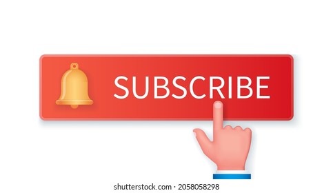 Subscribe button with bell icon. Button subscribe to channel, blog. Social media background. Business concept. Web vector infographic in 3D style
