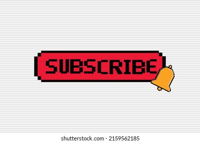 botón Suscribirse con el icono del timbre.Estilo de píxeles con texto.