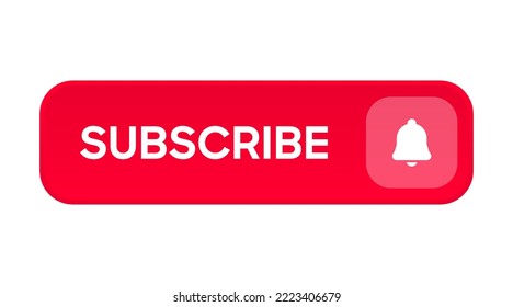 Subscribe button Bell, notification icon button and hand cursor click. Red button subscribe to channel social media, marketing, blog. Vector illustration for website, mobile app, UI UX. EPS 10