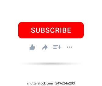 Subscribe button Bell, notification icon button and hand cursor click. Red button subscribe to channel social media, marketing, blog. Vector illustration for website, mobile app, UI UX. EPS 10