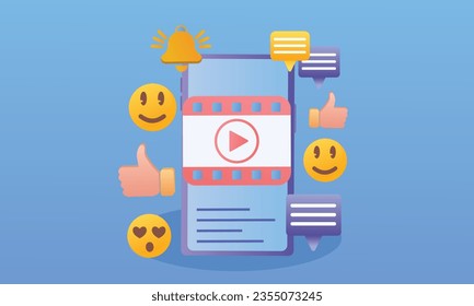 subscribe button with bell for social media.on blue background.Vector Design Illustration.