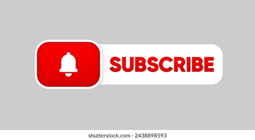 Subscribe Button. Bell button for social media. Red button subscribe to channel and blog. Marketing. Vector illustration.