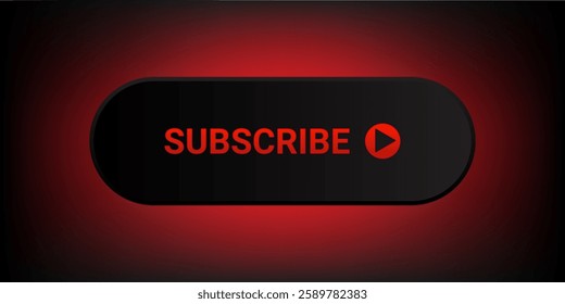 subscribe button, Black badge and red gradient text glow color icon, Typography with Play icon. for website or application to Member register, vector isolated on dark background