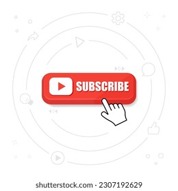 Subscribe button color with arrow cursor and shadow. Vector illustration on a white background.