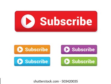 Subscribe button. Colorful icons for the site or channel.Buttons set.Play icon