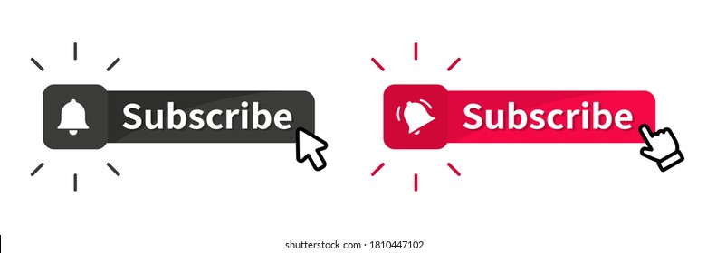 Subscribe button with cursor. Buttons Like, comment and dislike. Blogging, promotion, subscribe to channel, blog. Subscribe on channel. Live video streaming Notification or Message bell icon