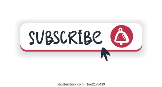 subscribe button with cursor, cool doodle vector illustration