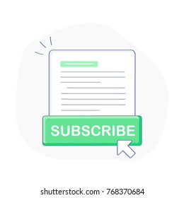 Botón de suscripción con cursor y boletín. Concepto de ilustración vectorial. Concepto de suscripción, elemento de diseño web para diseño web y móvil, transmisión de video, banners, blogs, actualizaciones de contenido