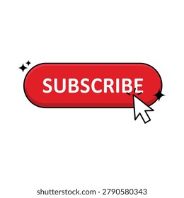 subscribe button flat icon with white background click pointer cursor red ellipse text interactive