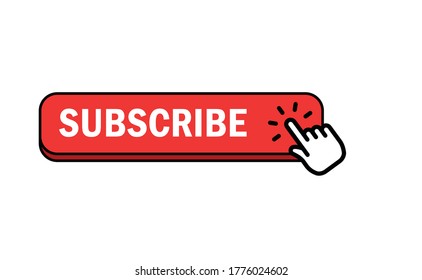 Subscribe button with hand click icon. Finger pointer clicking web site call to action. Clic vector.