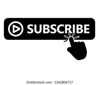 Subscribe button with hand cursor icon design. Subscribe button icon in trendy silhouette style design. Vector illustration.