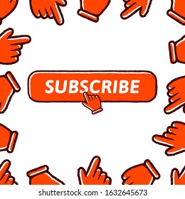 Subscribe, Button and Hand Cursor. Red button subscribe to channel, video content. 