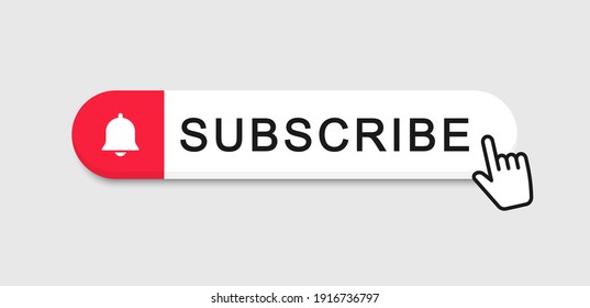 Subscribe button with hand cursor. Subscribe to video channel. Web button for promotion and marketing. Vector illustration.