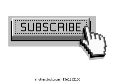 Subscribe Button with a Hand Pointer in Style of Old, Retro Operating System