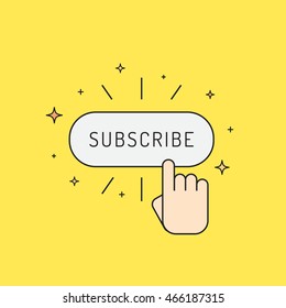 Subscribe button and hand with stars. Clean and simple outline design.