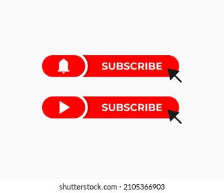 Subscribe Button, icon bell and icon play with arrow black icon vector design template.