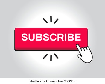 Subscribe button icon. Click button with hand icon. Vector illustration.