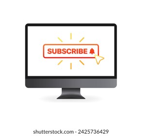 Subscribe button icon. Monitor screen. Flat style. Vector icon