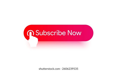 Subscribe button icon vector. Subscription symbol concept. Hand cursor clicking on red subscribe button. Subscribe button. Hand pointer icon.