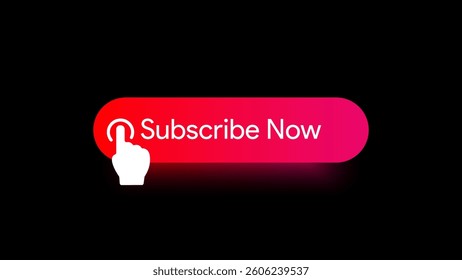 Subscribe button icon vector. Subscription symbol concept. Hand cursor clicking on red subscribe button. Subscribe button. Hand pointer icon.