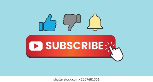 Subscribe button with notification bell icon, Red subscribe button isolated on transparent bg