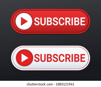 Subscribe button. Subscribe pictogram. Red and white subscribe button to channel, blog. Illustration vector