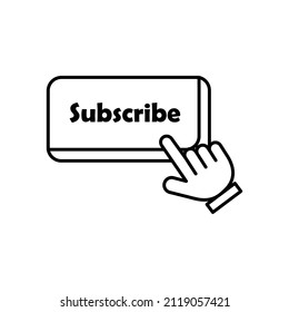 Subscribe Button and Pointed Hand Outline Icon Illustration on White Background