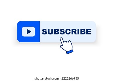 Subscribe button with pointer clicking. Hand cursor clicking on subscribe button. Hand pointer icon. Social media web button, element channel, video content. Vector illustration