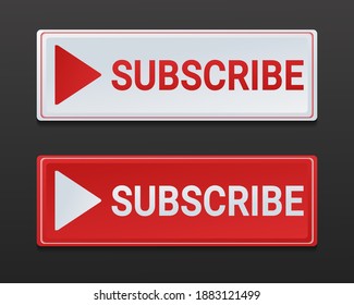 Subscribe button. Red and white subscribe button box to channel, blog. Illustration vector
