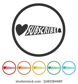 Botão Inscrever. Definir ícones nos botões de círculo de cores