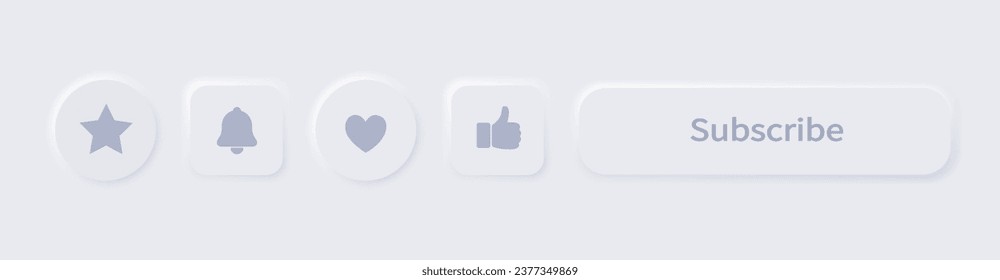 Subscribe button set for social media. White  subscription buttons in Neumorphism style. Isolated vector icons