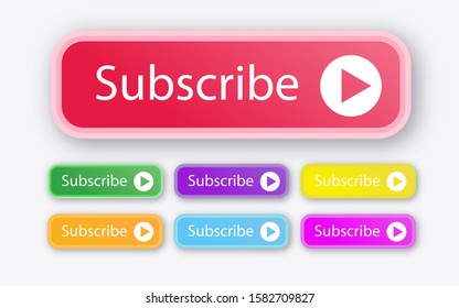 Subscribe button set trendy style for channel, blog, vlog, social media, motion, marketing isolated on white background. Vector 10 eps