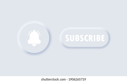 Subscribe button. Social media concept. Notification sign. Following by channel. Neumorphism style. Vector EPS 10. Isolated on background