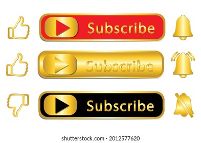Subscribe Button, Social media icon set with three colour. for your channel video template. vector eps10