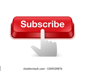 Subscribe button - users motivation for subscribing on media video channel (account) with keyboard button and cursor hand - isolated vector web element