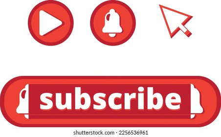 Subscribe button vector, bell, play and mouse arrow