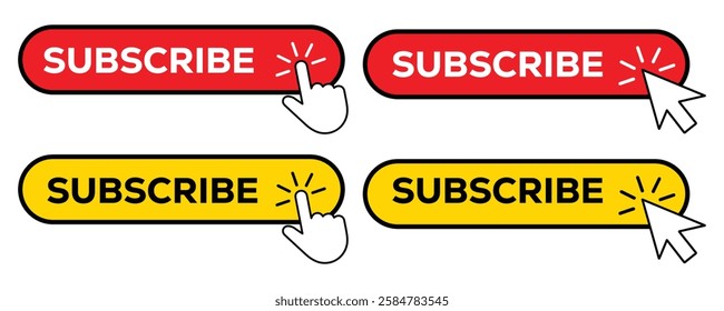 Subscribe button vector illustration. Hand click subscribe button vector. Mouse cursor click subscribe button vector on white background