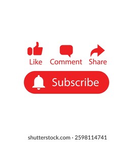 Subscribe button vector illustration, Like, Comment, Share and Subscribe icons in white background, Button Icon Set for achannel Subscribe, Like, Comment, and share. Notification icon with subscribe