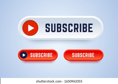 Subscribe button for video service, blog or others.  Buttons in different styles with play symbol. Vector illustration to get more subscribers.