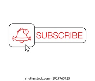 Subscribe button for video service. Subscription icon with bells.