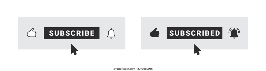 Subscribe buttons and notification bells. Conceptual Social media interface icons. Vector images